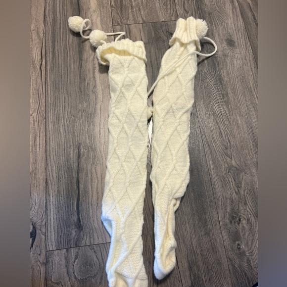 Accessories - 💛🦢5 FOR $10!!! 🦢💛 Cream Knit Over-the-Knee Socks with Pom Poms